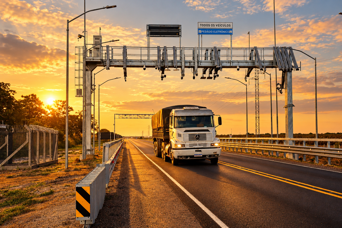 Caminhão passa sem parar por pórtico do pedágio eletrônico na MT-130, em Mato Grosso