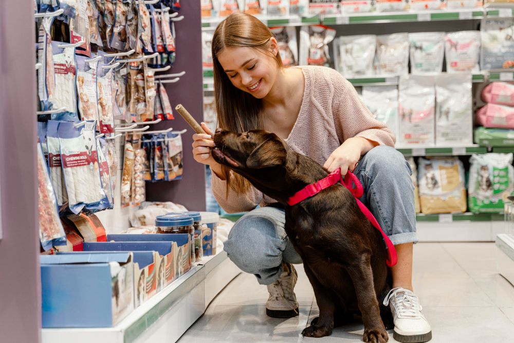 adorable-dog-with-owner-at-the-pet-shop